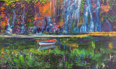 Painting titled "Whispering Waters" by Kenneth Halvorsen, Original Artwork, Oil Mounted on Wood Stretcher frame