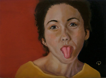 Painting titled "Hey...you!" by Danielle Hameleers, Original Artwork, Oil Mounted on Wood Panel