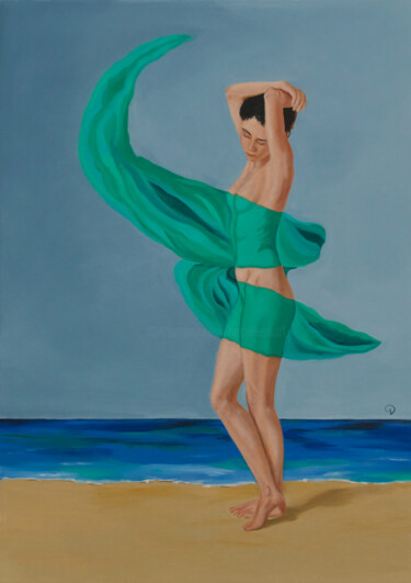 제목이 "Green swirl"인 미술작품 Danielle Hameleers로, 원작, 기름 나무 들것 프레임에 장착됨