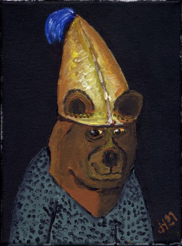Painting titled "Bär mit Goldhelm" by Dieter Hamm, Original Artwork, Acrylic