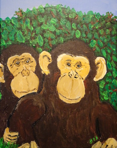Pintura titulada "Zwei Affen" por Dieter Hamm, Obra de arte original, Acrílico