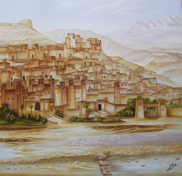 Pittura intitolato "Kasbah ait ben hadd…" da Hamza Rhani, Opera d'arte originale, Olio