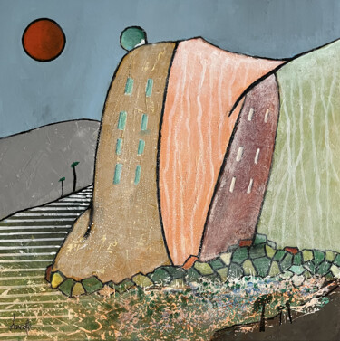 Картина под названием "Cinq terres" - Gilles Hancotte, Подлинное произведение искусства, Акрил