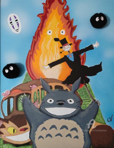 Pintura intitulada "Miyazaki Hill" por Handfabdream, Obras de arte originais, Acrílico Montado em Painel de madeira