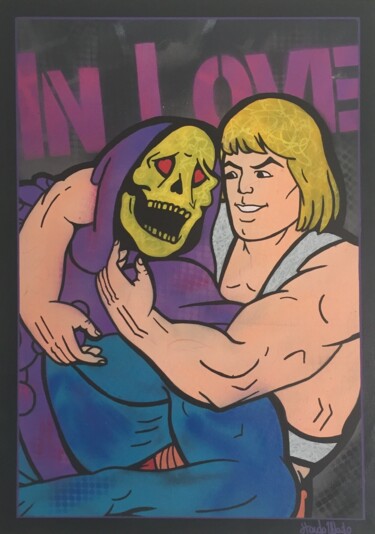 Pintura titulada "He-Man in love" por Hando Wado, Obra de arte original, Pintura al aerosol Montado en Bastidor de camilla d…