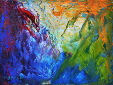 Peinture intitulée "Immersed Blue Sky" par Hangyu Li, Œuvre d'art originale, Huile Monté sur Châssis en bois