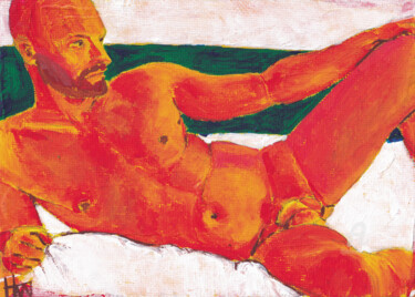 Peinture intitulée "Red Nude" par Hank Wandle, Œuvre d'art originale, Acrylique Monté sur Carton