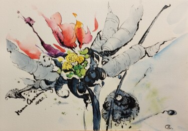 Dessin intitulée "Chameleon flower 2" par Hanna Chervonna, Œuvre d'art originale, Aquarelle