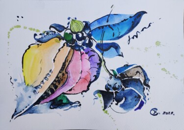 Drawing titled "Chameleon flower 1" by Hanna Chervonna, Original Artwork, Watercolor