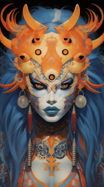 Arte digital titulada "Kabuki lady with bl…" por Hanna Kochet, Obra de arte original, Imagen generada por IA