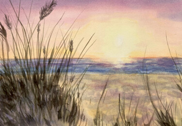 Schilderij getiteld "Colorful Sunset" door Hanna Kopylova, Origineel Kunstwerk, Aquarel