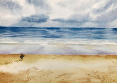 Peinture intitulée "Rainy Ocean" par Hanna Kopylova, Œuvre d'art originale, Aquarelle