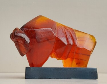 Sculpture intitulée "Little red bull" par Hanneke Pereboom, Œuvre d'art originale, Résine