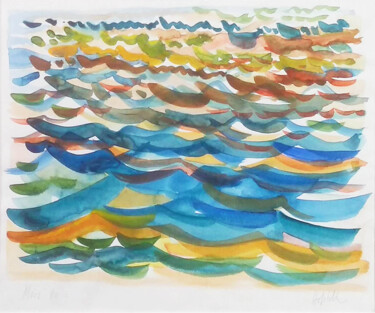 Malerei mit dem Titel "Wasseraquarell Maer…" von Hannes Hofstetter, Original-Kunstwerk, Aquarell Auf Karton montiert