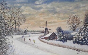 Peinture intitulée "Hiver en Pays-Bas" par Hans Dutch Artist, Œuvre d'art originale, Huile