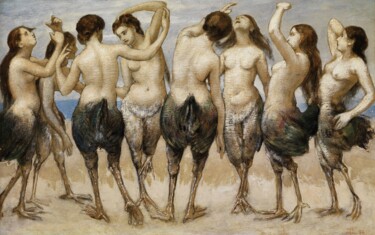 Pintura intitulada "Huit femmes dansant…" por Hans Thoma, Obras de arte originais, Óleo