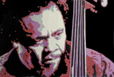 Painting titled "Charles Mingus" by Hans Veltman, Original Artwork, Oil Mounted on Wood Stretcher frame