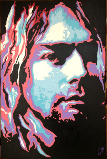 Painting titled "Kurt Cobain" by Hans Veltman, Original Artwork, Oil Mounted on Wood Stretcher frame