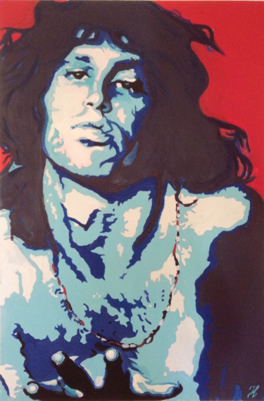 Ζωγραφική με τίτλο "Jim Morrison" από Hans Veltman, Αυθεντικά έργα τέχνης, Λάδι Τοποθετήθηκε στο Ξύλινο φορείο σκελετό