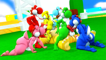 Artes digitais intitulada "group of yoshi havi…" por Happy The Red, Obras de arte originais, Trabalho Digital 2D