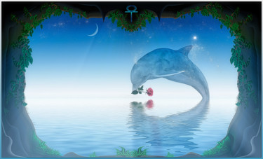 Digitale Kunst mit dem Titel "le dauphin à la rose" von Harald Dastis, Original-Kunstwerk, Digitale Malerei