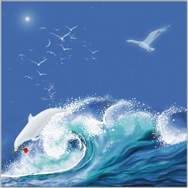 Digitale Kunst mit dem Titel "le dauphin blanc" von Harald Dastis, Original-Kunstwerk, Digitale Malerei