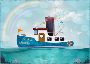 Arts numériques intitulée "Le bateau ivre" par Harald Dastis, Œuvre d'art originale, Peinture numérique