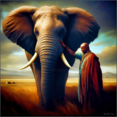 Arts numériques intitulée "Fürst und Elefant" par Harald Laier, Œuvre d'art originale, Image générée par l'IA