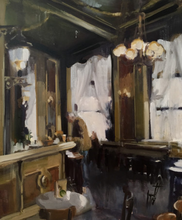 Schilderij getiteld "cafe-savoy-2-50x60-…" door Harold Aupetit, Origineel Kunstwerk, Olie