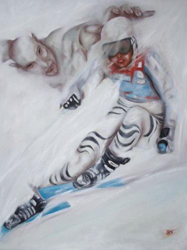 Malerei mit dem Titel "Skiing Sport" von Harri Spietz, Original-Kunstwerk, Öl