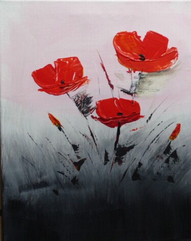 Painting titled "Coquelicots" by H. Oriaut, Original Artwork, Acrylic Mounted on Wood Stretcher frame