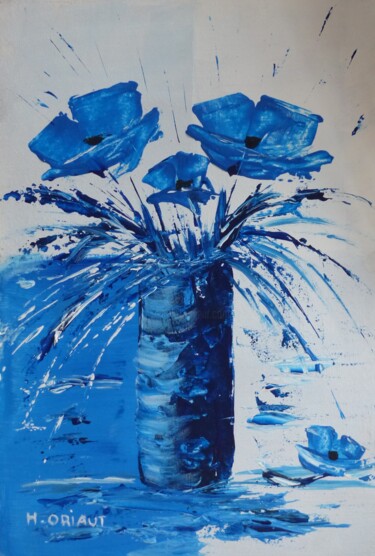 Painting titled "Coquelicots bleus" by H. Oriaut, Original Artwork, Acrylic Mounted on Wood Panel