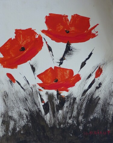 Painting titled "Coquelicots orangés" by H. Oriaut, Original Artwork, Acrylic Mounted on Wood Panel