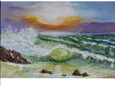 Painting titled "La vague" by H. Oriaut, Original Artwork, Oil