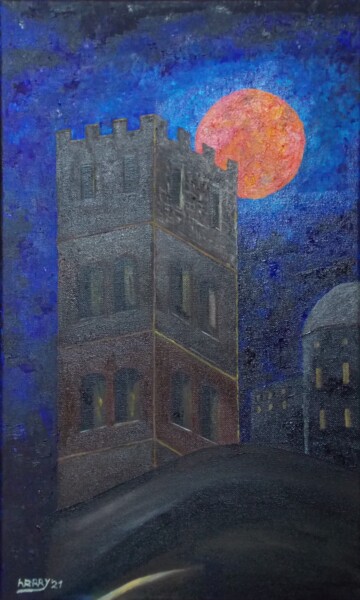 Malerei mit dem Titel "Lunam Rubrum über Ó…" von Harry, Original-Kunstwerk, Öl