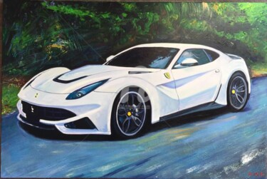 Pintura intitulada "White Ferrari, Alex…" por Harry Van Den Bulck, Obras de arte originais, Acrílico Montado em Painel de ma…