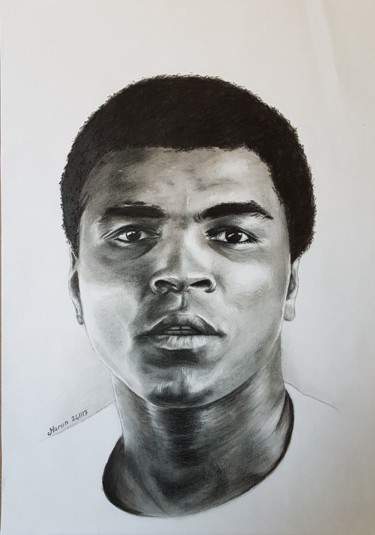 Dibujo titulada "Muhammed Ali" por Harun Ayhan, Obra de arte original, Carbón