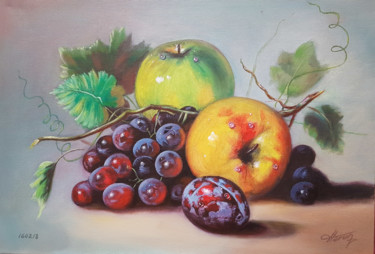 Painting titled "Apples and grapes" by Harun Ayhan, Original Artwork, Oil