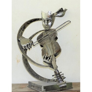 Скульптура под названием "Violoniste en métal" - Hassan Laamirat, Подлинное произведение искусства, Металлы