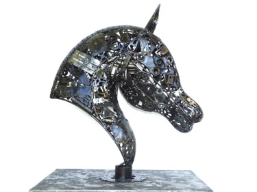 Escultura intitulada "Tête cheval en méta…" por Hassan Laamirat, Obras de arte originais, Metais