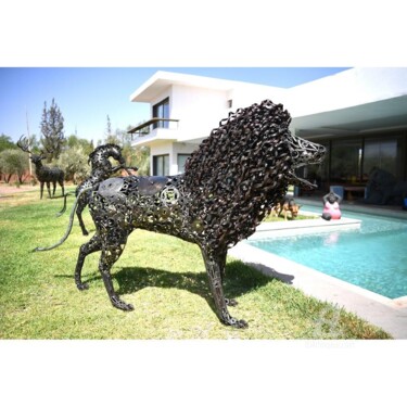 Sculptuur getiteld "SCULPTURE LION" door Hassan Laamirat, Origineel Kunstwerk, Metalen
