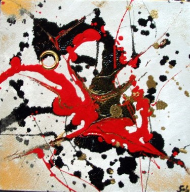 Painting titled "Jeté noir et rouge" by Sébastien Hauduc, Original Artwork, Acrylic Mounted on Wood Stretcher frame