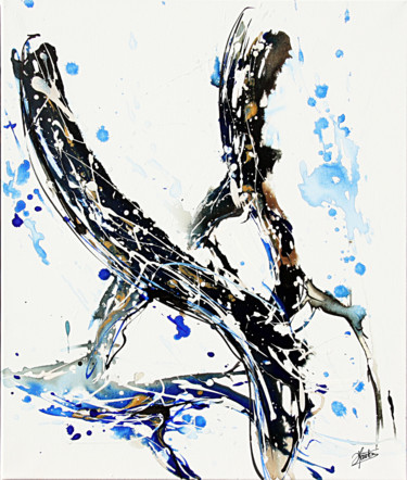 Ζωγραφική με τίτλο "baleine-mer-bleu-oc…" από Stéphane Hauton (O), Αυθεντικά έργα τέχνης, Ακουαρέλα