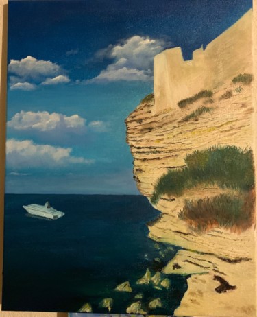 Painting titled "Falaises Bonifacio" by Jean Marie Taddei, Original Artwork, Oil