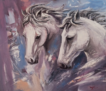 제목이 "Horse couple (50x60…"인 미술작품 Hayk Miqayelyan로, 원작, 기름 나무 들것 프레임에 장착됨
