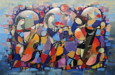 Peinture intitulée "Jazz-2 (60x90cm ,oi…" par Hayk Miqayelyan, Œuvre d'art originale, Huile Monté sur Châssis en bois