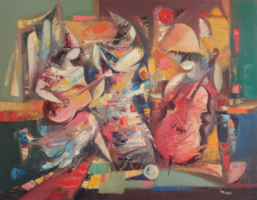 Картина под названием "Abstract jazz - 1 (…" - Hayk Miqayelyan, Подлинное произведение искусства, Масло Установлен на Деревя…