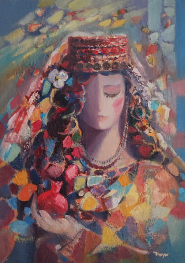 Painting titled "Armenian Girl (50x7…" by Hayk Miqayelyan, Original Artwork, Oil Mounted on Wood Stretcher frame