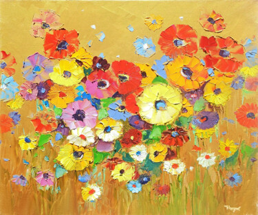 Pittura intitolato "Colorful flowers" da Hayk Miqayelyan, Opera d'arte originale, Olio Montato su Telaio per barella in legno