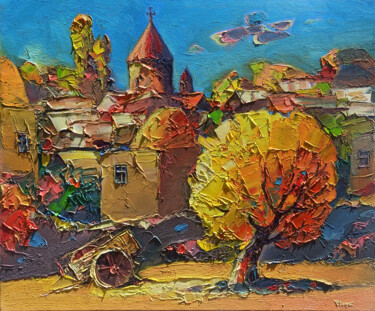 Malerei mit dem Titel "Rural scene" von Hayk Miqayelyan, Original-Kunstwerk, Öl Auf Keilrahmen aus Holz montiert